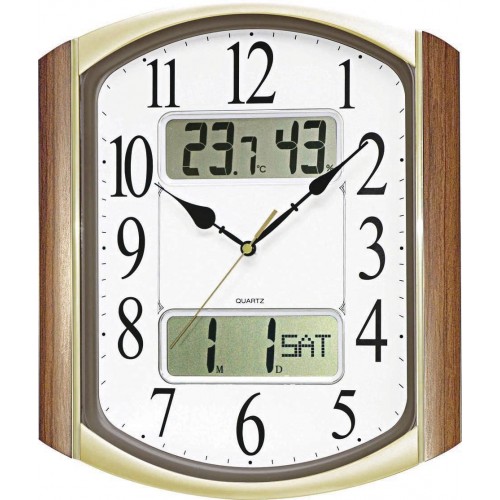 Rhythm(Japan) LCD Thermometer Hygrometer & Calendar Silent Silky Move Wall Clock